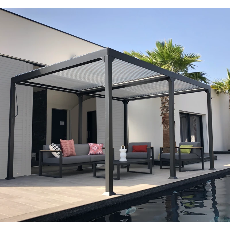 Pergola Bioclimatique Autoportante 300x400cm Lames En Aluminium - Gris - Gaia - Couleurs Du Monde 3 Pergola Bioclimatique Autoportante 300x400cm Lames En Aluminium - Gris - Gaia - Couleurs Du Monde