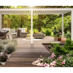 Pergola Bioclimatique Autoportante En Alu Blanc 3x6m Ombrea -Jardin Soldes pergola bioclimatique autoportante en alu blanc 3x6m ombrea 3