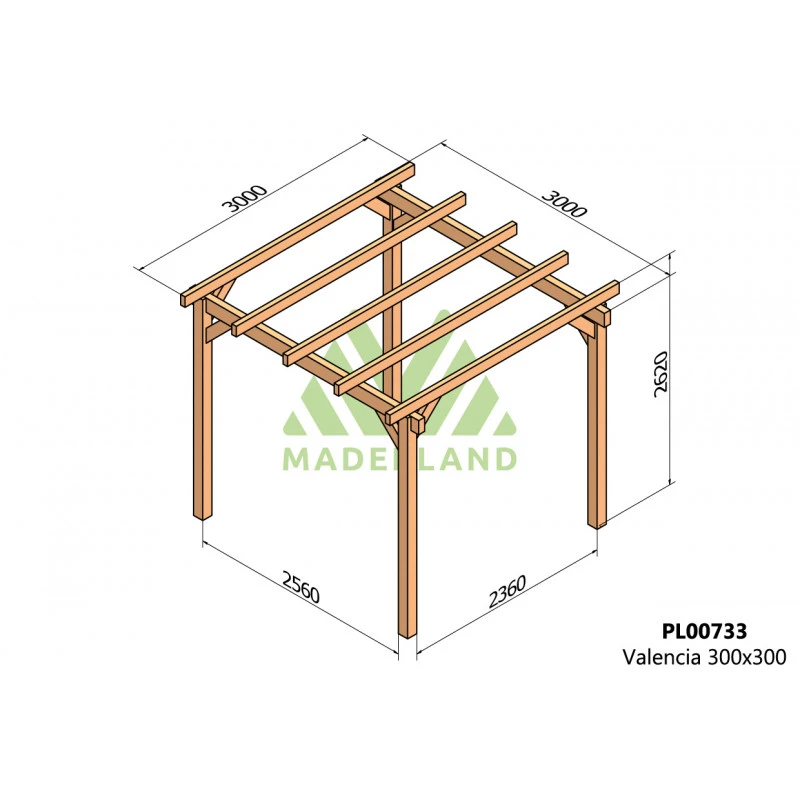Pergola En Bois Lamellé-collé 300x300cm Valencia – Maderland 4 Pergola En Bois Lamellé-collé 300x300cm Valencia – Maderland – Image 2