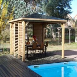 Pool House Blueterm 12,32m² Bois Thermo Chauffé + 2 Parois HABRITA -Jardin Soldes pool house en bois thermo traite 1232m blueterm 2 parois avec ventelles mobiles habrita 2
