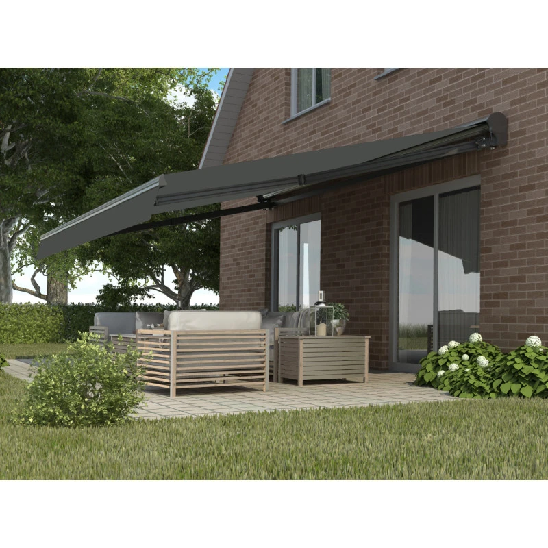 Store Banne Motorisé 395x300cm DECO Toile Polyester Grise - X-METAL 3 Store Banne Motorisé 395x300cm DECO Toile Polyester Grise - X-METAL