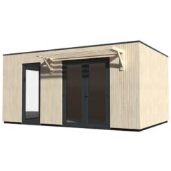 Studio Como Modulable Isolé En Bois Blanc 19m² Avec Double Porte Vitrée - Décor Et Jardin