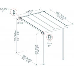Toit De Terrasse 224x224cm En Aluminium Gris Et Polycarbonate 6mm SIERRA - Canopia By Palram -Jardin Soldes toit de terrasse 224x224cm en aluminium gris et polycarbonate 6mm sierra palram 1 2