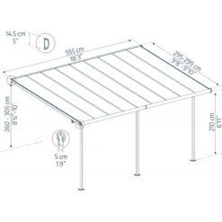 Toit De Terrasse 299x555cm En Aluminium Gris Et Polycarbonate 6mm SIERRA - Canopia By Palram -Jardin Soldes toit de terrasse 299x555cm en aluminium gris et polycarbonate 6mm sierra canopia by palram 2