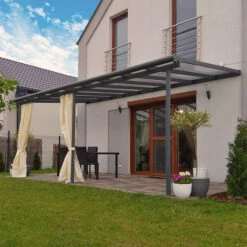 Toit De Terrasse 299x555cm En Aluminium Gris Et Polycarbonate 6mm SIERRA - Canopia By Palram -Jardin Soldes toit de terrasse 299x555cm en aluminium gris et polycarbonate 6mm sierra canopia by palram 3