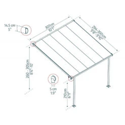 Toit De Terrasse 300x305cm En Aluminium Gris Et Polycarbonate 8mm FERIA - Canopia By Palram -Jardin Soldes toit de terrasse 300x305cm en aluminium gris et polycarbonate 8mm feria palram 2