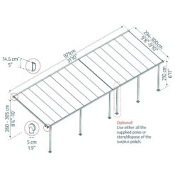 Toit De Terrasse 300x971cm En Aluminium Gris Et Polycarbonate 8mm FERIA - Canopia By Palram -Jardin Soldes toit de terrasse 300x971cm en aluminium gris et polycarbonate 8mm feria palram 2