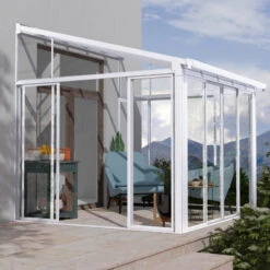 Véranda 300x305cm En Aluminium Blanc Et Polycarbonate 8mm Sanremo - Canopia By Palram -Jardin Soldes veranda 300x425cm en aluminium blanc et polycarbonate 8mm sanremo palram canopia 3